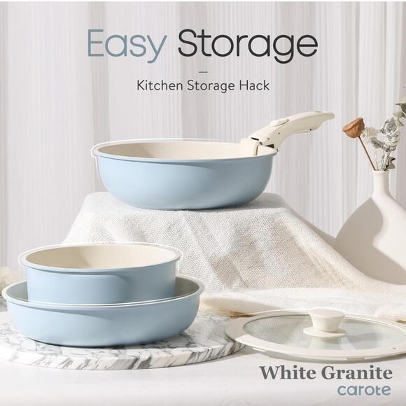 CAROTE Vibrant Blue 11-Piece Nonstick Cookware Set with Detachable Handles - Picture 7 of 12